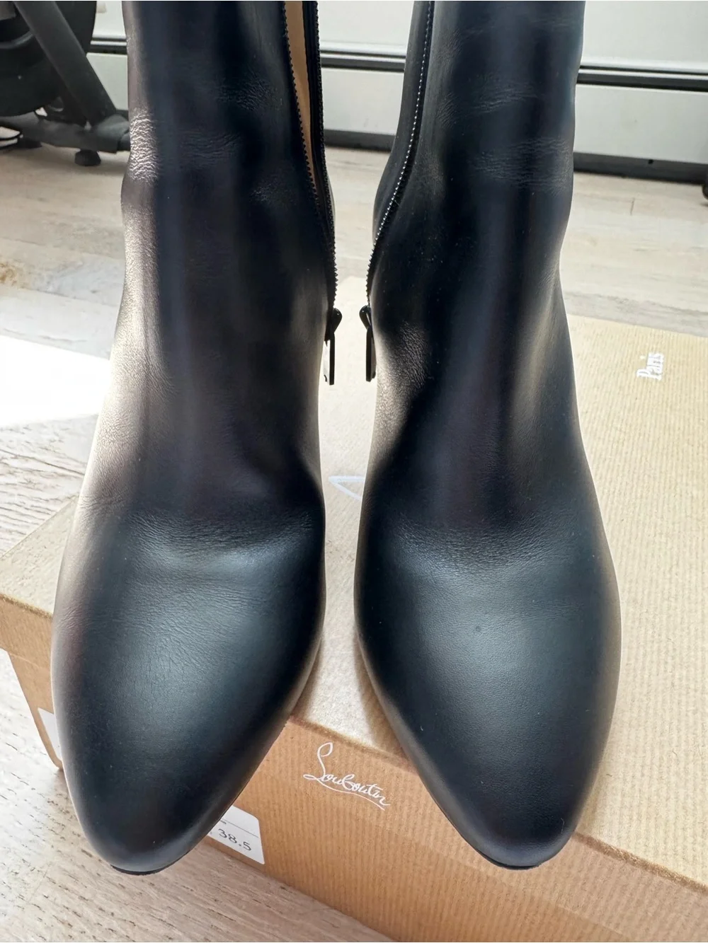 Christian Louboutin Black Leather Pointed Ankle Booties with Rear Zip